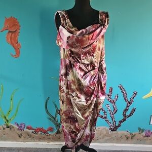 SHEIN Pink Floral Satin Cowl Midi Dress